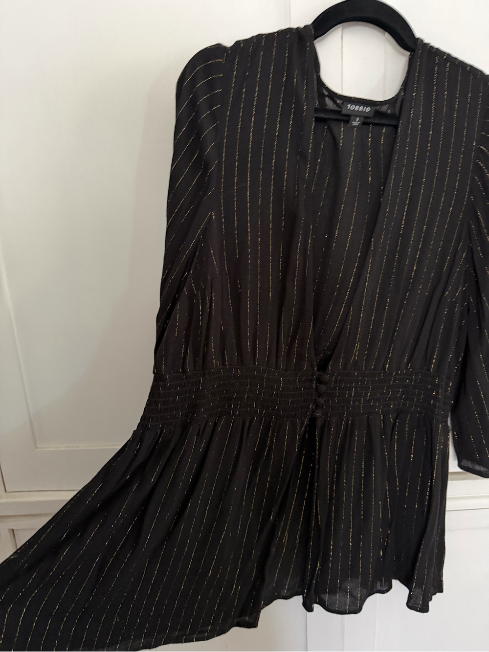 torrid Black Blouse with Gold Pinstripes - Long Sleeve